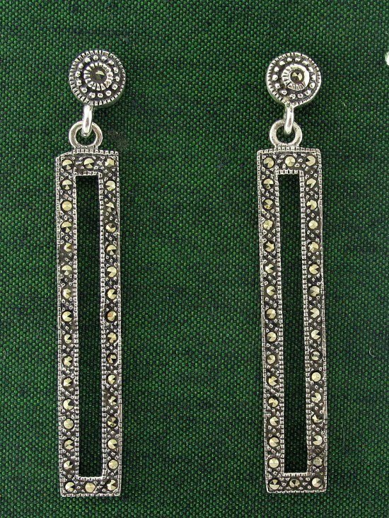 Rectangle Drop Marcasite 925 Sterling Silver Stud Earrings