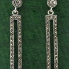 Rectangle Drop Marcasite 925 Sterling Silver Stud Earrings