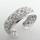 7" 22mm Floral Engrave Band 925 Sterling Silver Cuff Bracelet