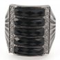 Black Onyx Stack Row Band 925 Sterling Silver Ring Men's