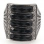 Black Onyx Stack Row Band 925 Sterling Silver Ring Men's