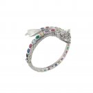 7" Row Oval Multicolor Gemstone Dragon Crawl 925 Sterling Silver Bangle