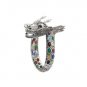7" Row Oval Multicolor Gemstone Dragon Crawl 925 Sterling Silver Bangle