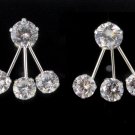 6mm Round CZ Stud Drop Ear Fan Jackets 925 Sterling Silver Earrings