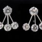 6mm Round CZ Stud Drop Ear Fan Jackets 925 Sterling Silver Earrings