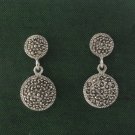 Circle Drop Dangle Marcasite 925 Sterling Silver Stud Earrings