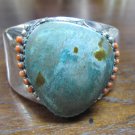 7.5" Turquoise Coral 925 Sterling Silver Cuff Bracelet Band Tribal