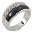 Black Onyx White CZ Row Band 925 Sterling Silver Ring