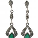 Pear Teardrop Dangle Stone Marcasite 925 Sterling Silver Vintage Earrings