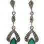 Pear Teardrop Dangle Stone Marcasite 925 Sterling Silver Vintage Earrings