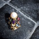 Peridot Tourmarine Blue Topaz Amethyst Pearl Cocktail 925 Sterling Silver Ring