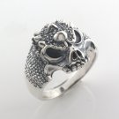 Spike Skull Head 925 Sterling Silver Men's Ring Black Oxidized Biker Punk