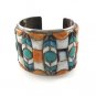 7" Multi Stone Wide MOP Mosaic Inlay Stone Sterling Silver Band Cuff Bracelet