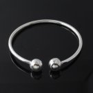 7" Round Bead Ball End Shiny 3mm 925 Sterling Silver Open Cuff Bracelet Polish