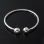 7" Round Bead Ball End Shiny 3mm 925 Sterling Silver Open Cuff Bracelet Polish