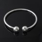 7" Round Bead Ball End Shiny 3mm 925 Sterling Silver Open Cuff Bracelet Polish