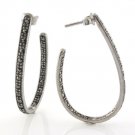 Teardrop Hoop Marcasite 925 Sterling Silver Earrings