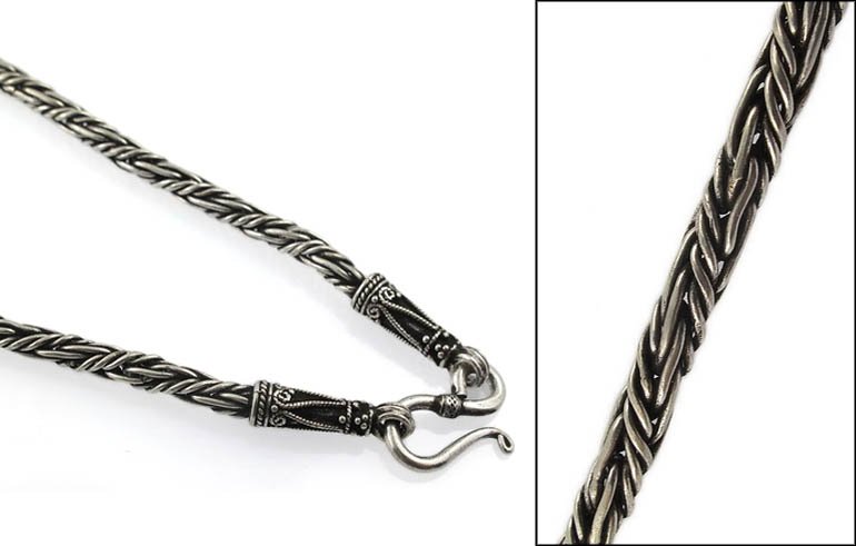 3mm Braid Twist Rope Black Oxidized 925 Sterling Silver Chain Necklace