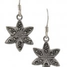 Petal Star Flower Dangle Marcasite 925 Sterling Silver Earrings