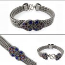 7" Lover Heart Enamel Bali Snake Braid 925 Sterling Silver Bracelet