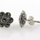 Round Cute Flower Marcasite 925 Sterling Silver Stud Earrings