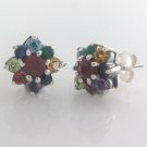 Blossom Flower Multicolor Cluster Gemstone 925 Sterling Silver Stud Earrings