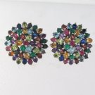 Round Sparkle Multi Color Stone Cluster 925 Sterling Silver Clip-on Earrings