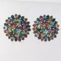 Round Sparkle Multi Color Stone Cluster 925 Sterling Silver Clip-on Earrings