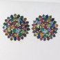 Round Sparkle Multi Color Stone Cluster 925 Sterling Silver Clip-on Earrings