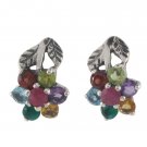 Flower Multi Color Gem Stone 925 Sterling Silver Stud Earrings