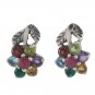 Flower Multi Color Gem Stone 925 Sterling Silver Stud Earrings