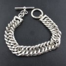 8" 12mm Flat Cuban Sterling Silver Chain Link Men's Bracelet Polish Toggle