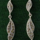 Curve Leaf Drop Marcasite 925 Sterling Silver Stud Earrings