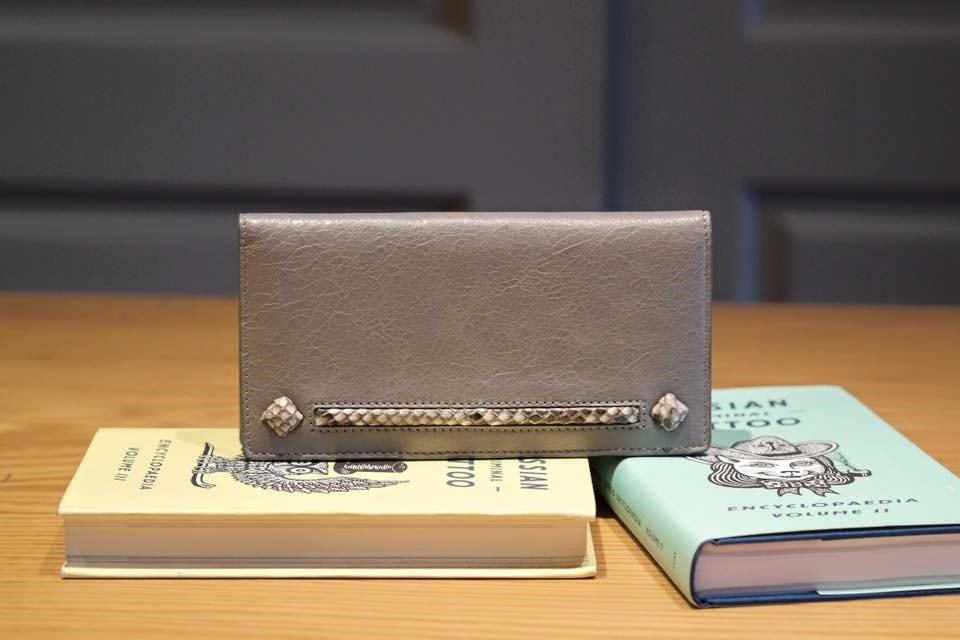 Long Bifold Wallet Python Snake Goat Skin Genuine Italian Leather
