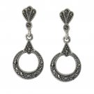 Round Circle Dangle Marcasite 925 Sterling Silver Vintage Earrings