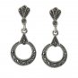 Round Circle Dangle Marcasite 925 Sterling Silver Vintage Earrings
