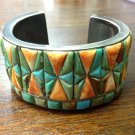 7" Triangle SquareTribal Turquoise Inlay 925 Sterling Silver Cuff Bracelet