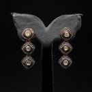Rose Cut Diamond Antique Vintage 925 Sterling Silver Long Drop Earrings