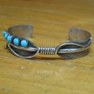 6" Circle Row Turquoise Stone Bird Feather 925 Sterling Silver Cuff Bracelet