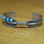 6" Circle Row Turquoise Stone Bird Feather 925 Sterling Silver Cuff Bracelet