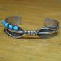 6" Circle Row Turquoise Stone Bird Feather 925 Sterling Silver Cuff Bracelet