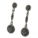 Circle Round Dangle Link Marcasite 925 Sterling Silver Earrings