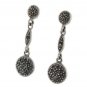 Circle Round Dangle Link Marcasite 925 Sterling Silver Earrings