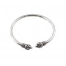 7" 4mm Vintage Lotus End 925 Sterling Silver Cuff Bracelet Black Oxidized