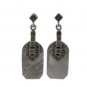 Rectangle Vintage Natural Stone Dangle Marcasite 925 Sterling Silver Earrings