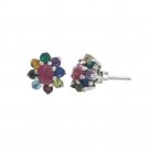 Flower Multicolor Gemstone Cluster 925 Sterling Silver Stud Earrings