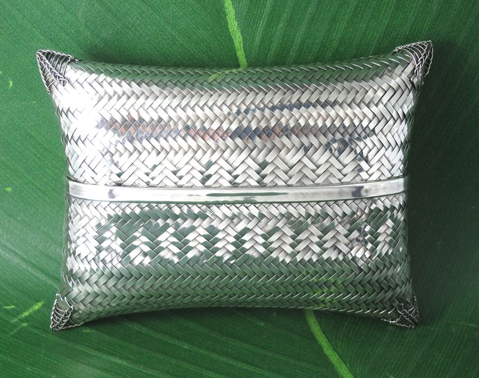 Rectangle Basket Weave 925 Sterling Silver Woven Handmade Evening Bag Clutch