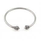 Lotus Flower Blossom 4mm Bali 925 Sterling Silver Cuff Bracelet Black Oxidized