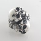 Double Head Skull 925 Sterling Silver Men's Ring Black Oxidized Biker Punk