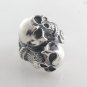 Double Head Skull 925 Sterling Silver Men's Ring Black Oxidized Biker Punk